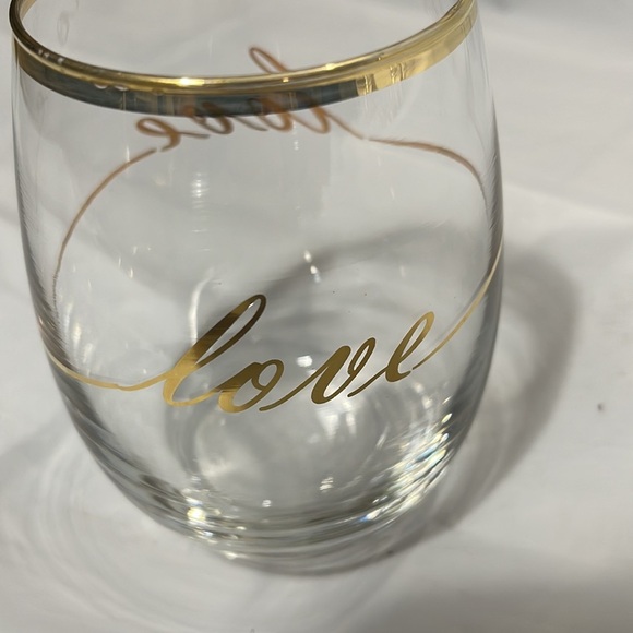 Nwot stemless wine glasses with gold letterin and gold writing 4.5” tall x 2.75” - Picture 4 of 5